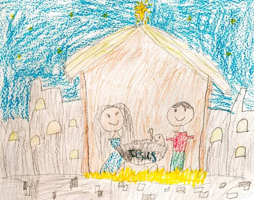 Child’s drawing of the Nativity