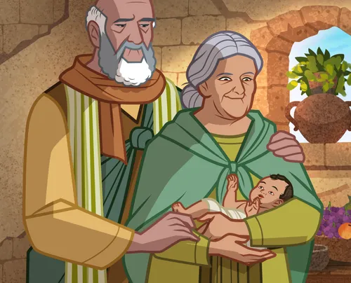 Elisabeth and Zacharias holding their new baby.