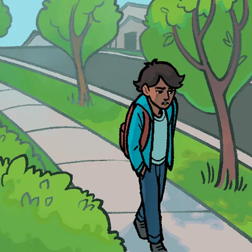 young man walking outside