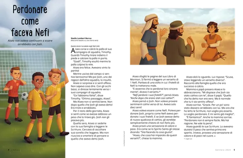 PDF della storia con tre ragazzi che giocano a calcio e Nefi con i suoi fratelli