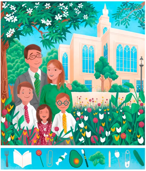 hidden picture with family standing in front of temple