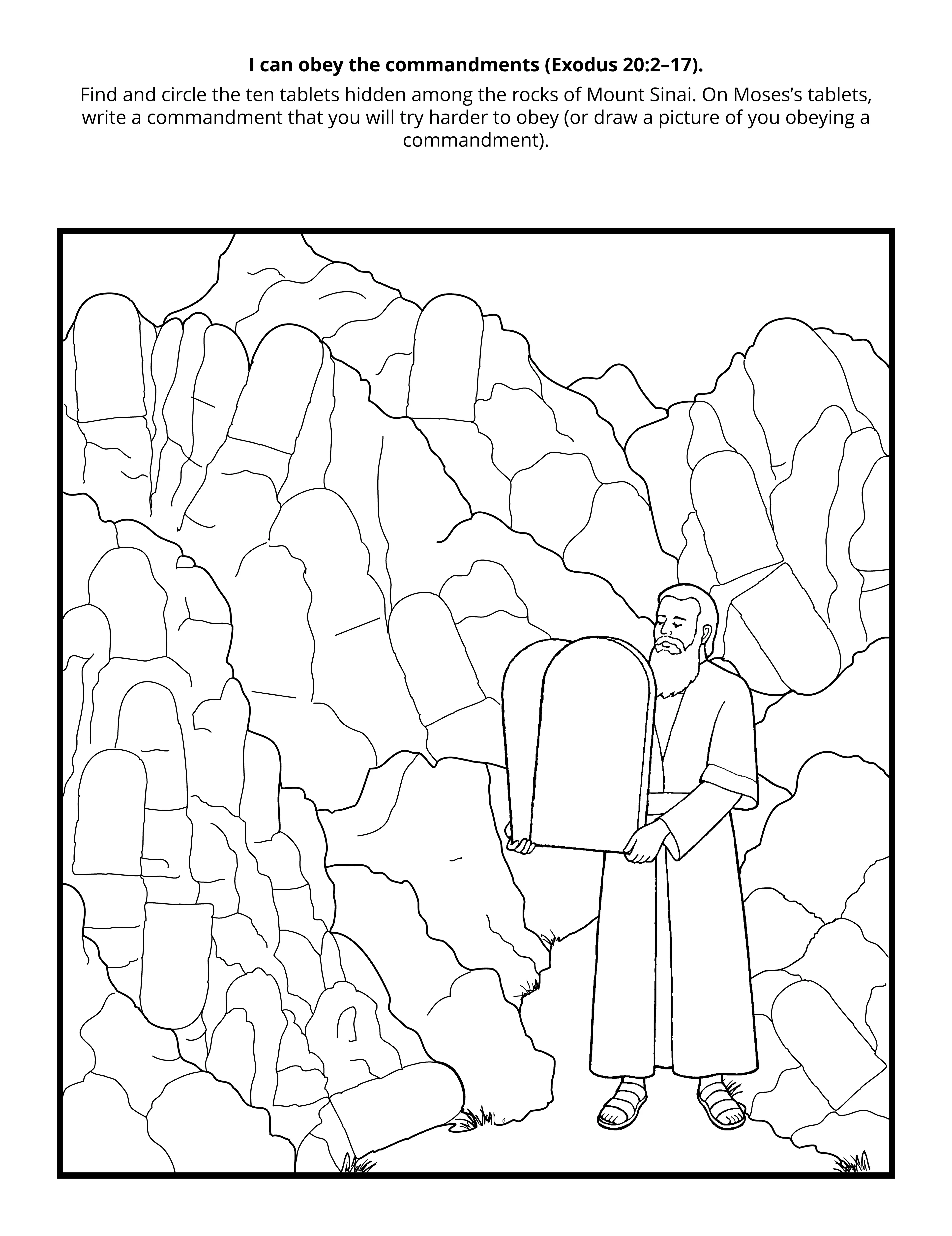 "I can obey the commandments" activity page.