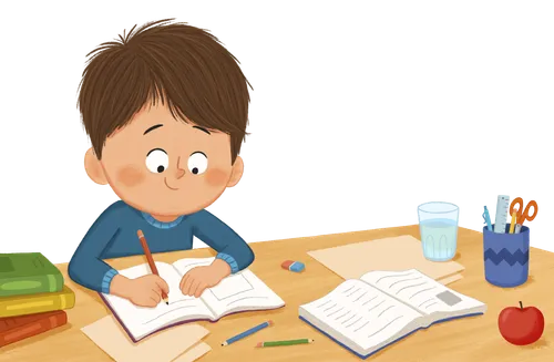 Smiling boy doing schoolwork