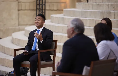 Aaron Kahng at the Face to Face with Elder and Sister Rasband