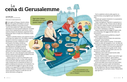 PDF della pagina con l’illustrazione di una famiglia seduta su una coperta sul pavimento con svariate pietanze