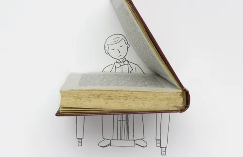 Illustration of man playing piano book