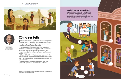 Página en PDF de nefitas viviendo felices, además de una actividad sobre la felicidad