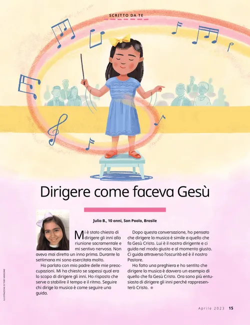 PDF della pagina con un’illustrazione di una bambina che dirige la musica