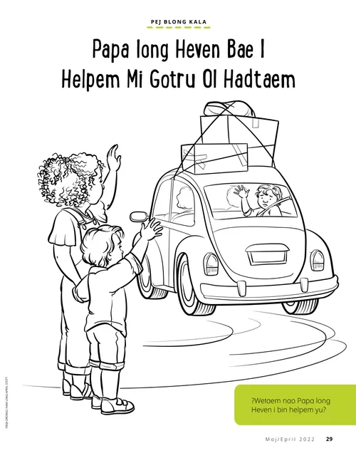 coloring page of boy waving while friend drives away
