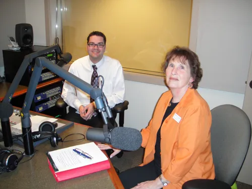 Screen capture from the program "Faith in Action."  Two people sitting at a table with microphones.  Episode 5: Salsbury Emergency Preparedness. .