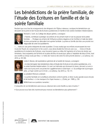 imprimé, Les bénédictions de la prière, de l’étude des Ecritures en famille et de la soirée familiale