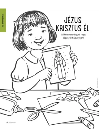 kifestő egy Jézust ábrázoló képet tartó gyermekről