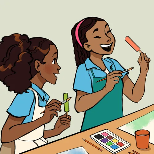 two young women painting and eating ice cream