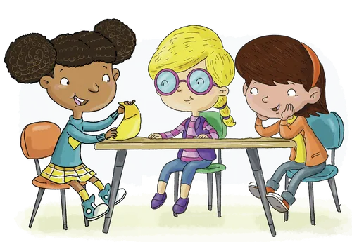 Three girls making origami