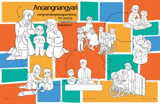 coloring page of family doing kind things for others