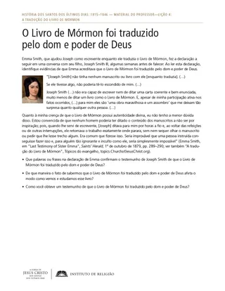 Folha de leitura complementar: O Livro de Mórmon foi traduzido pelo dom e poder de Deus.