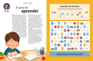 PDF de actividades con materiales escolares en una cuadrícula