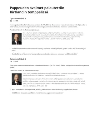 Pappeuden avaimet palautettiin Kirtlandin temppelissä