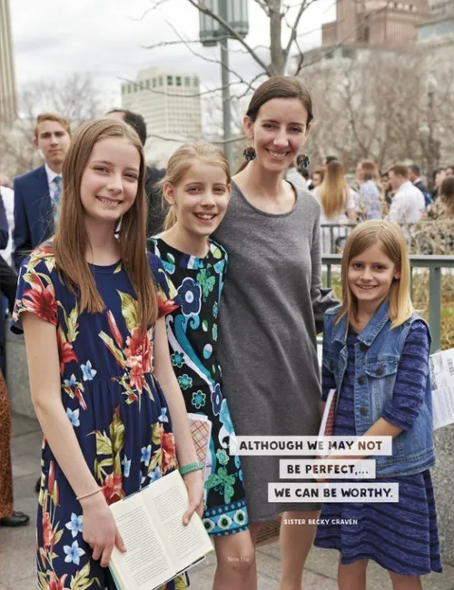 mother and daughters at general conference