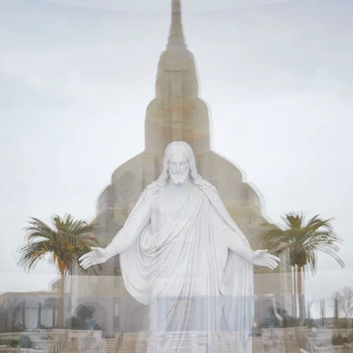 Rome Italy Temple with reflection of Christus statue