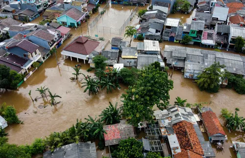 Flooded homes and other buildings in Indonesia
