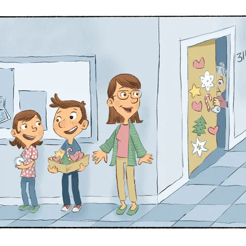 boy and girl with mother at senior center