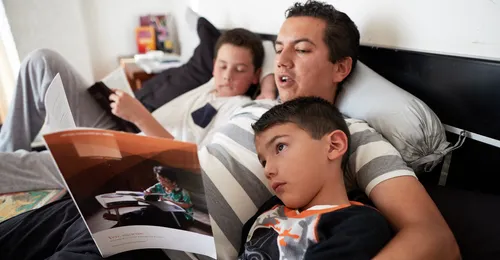 family reading together