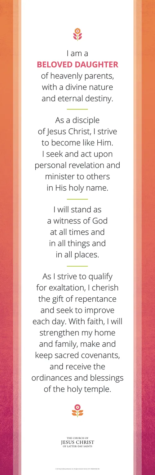 An image of the updated Young Women theme introduced in the November 2019 Face to Face meeting for children and youth.