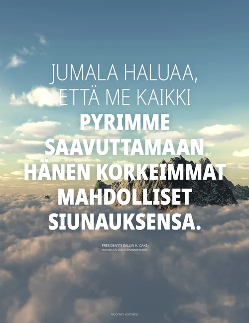 juliste vuorista, jotka kohoavat pilvien läpi