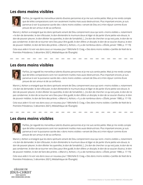 Document à distribuer : « Des dons moins visibles »