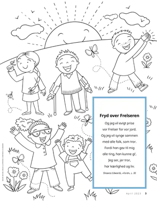 Malebogsside med glade børn i det fri