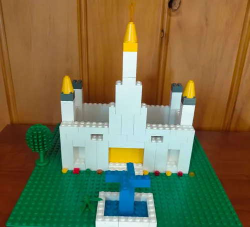 Temple built from toy building blocks