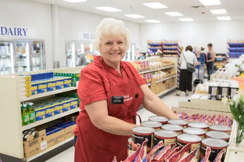 sister missionary serving in bishops’ storehouse