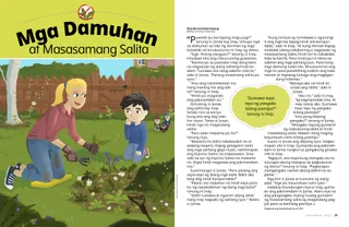 mom and boy weeding together