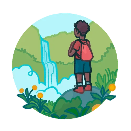 young person looking at a waterfall