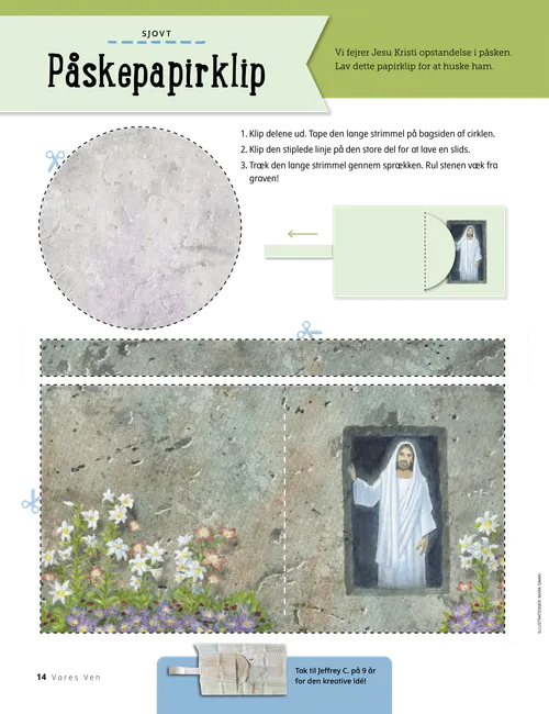 PDF-side med udklipsaktivitet af stenen, der ruller væk fra døren til Jesu Kristi grav