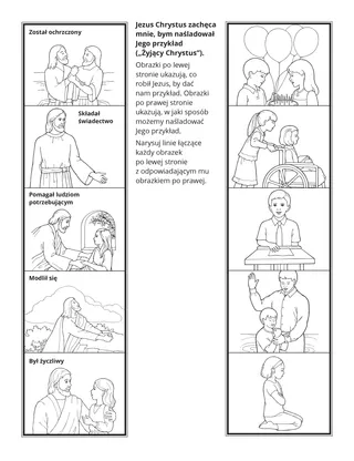 strona z zadaniami: Jezus Chrystus zaprasza mnie, bym naśladował Jego przykład