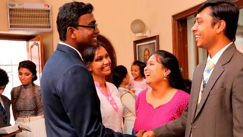 people greeting each other