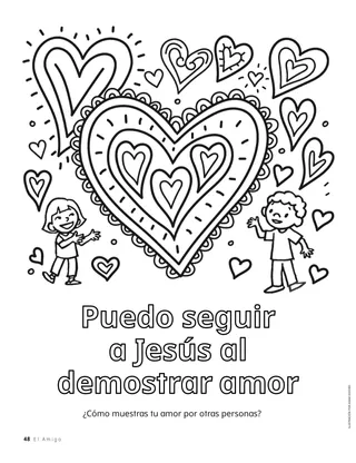 Página para colorear con niños y corazones grandes