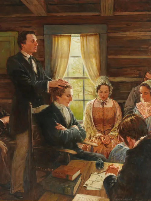 Oliver Cowdery ordaining Joseph Smith