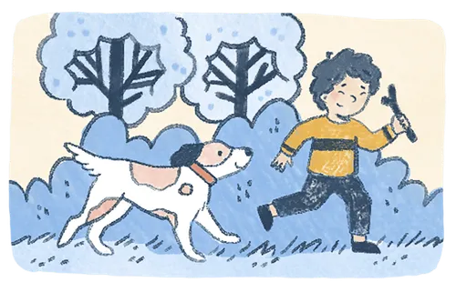 Boy playing with dog