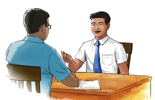 young man and employer