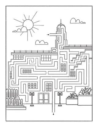 Coloring page maze of the Conference Center exterior