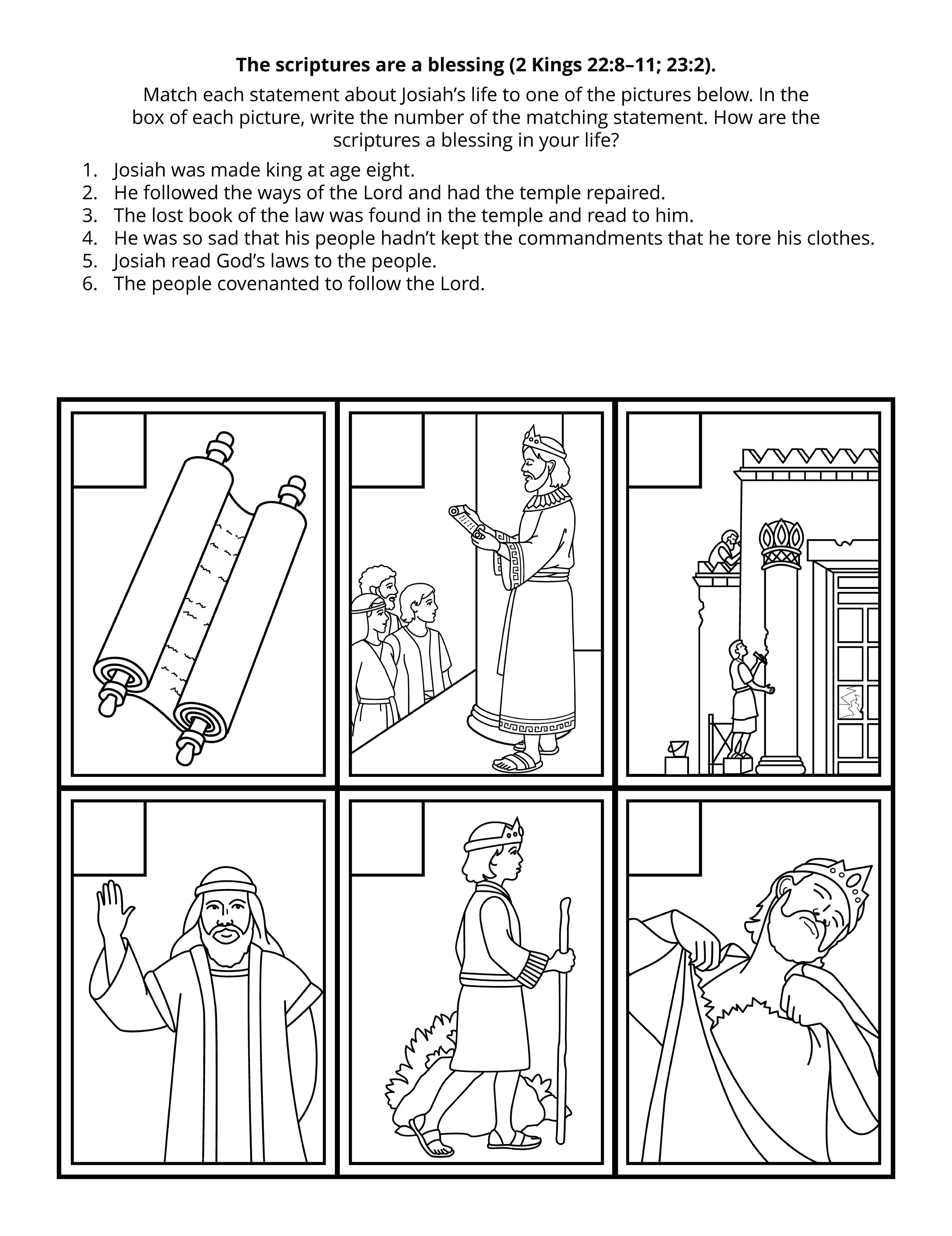 "The scriptures are a blessing" activity page.