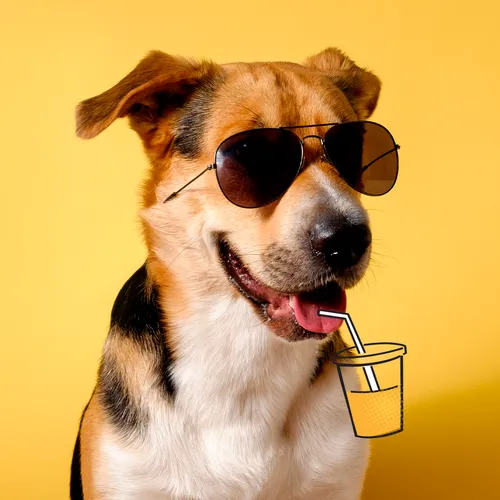 dog drinking juice