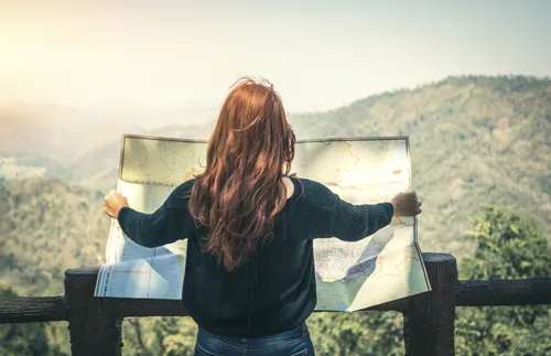 woman looking at a map