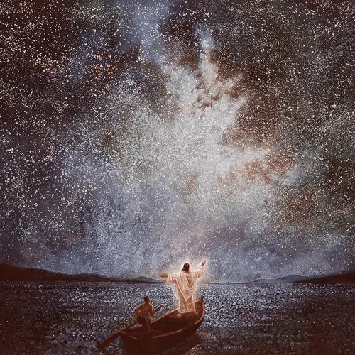 Jesus Christ in boat, looking at stars