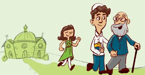 Jewish people walking from synagogue