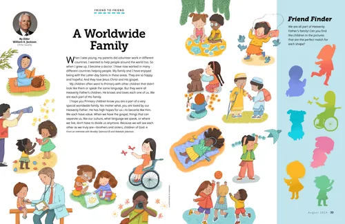 Spread with illustrations of a diverse variety of children doing different thing