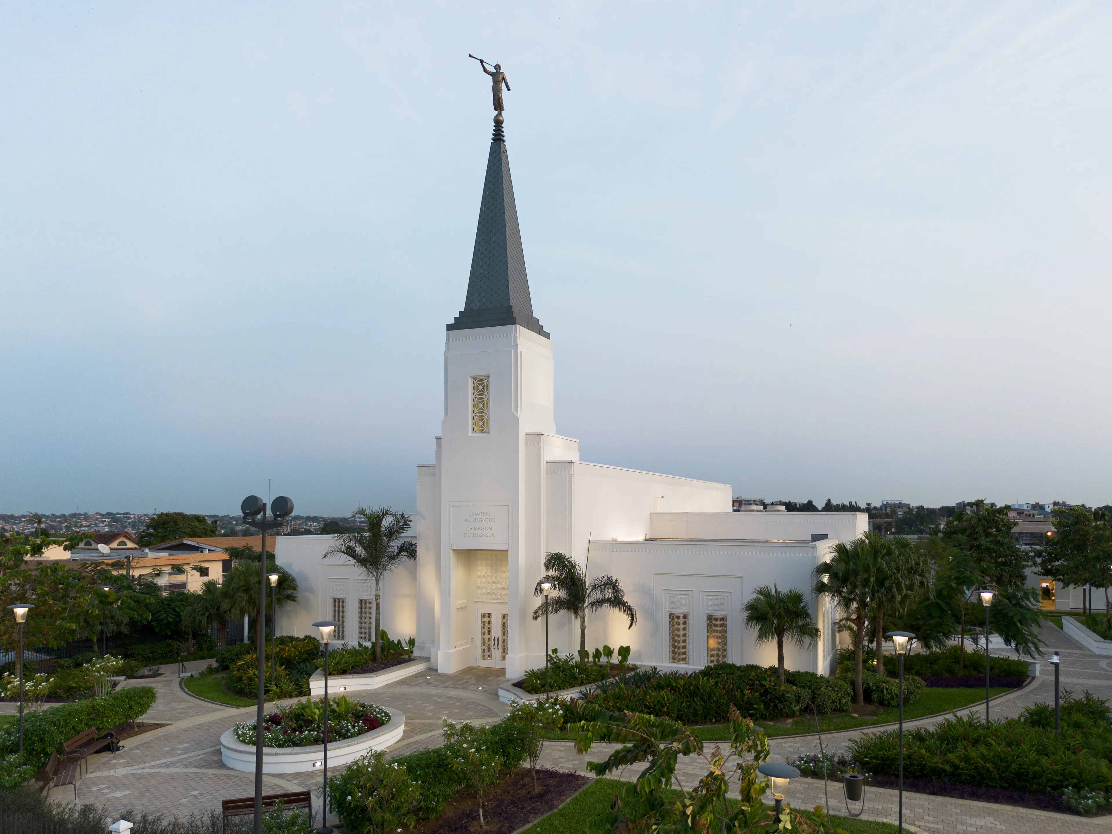 Exterior image of the Abidjan Ivory Coast Temple featuring the architecture and temple grounds.